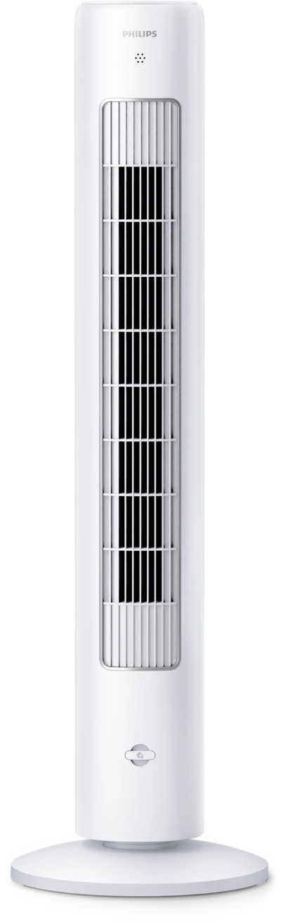 Weißer Turmventilator von Philips, modernes Design, für kühle Luft im Raum.