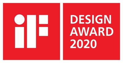 if Design Award 2020 Logo, rot mit weißer Schrift und Symbolen