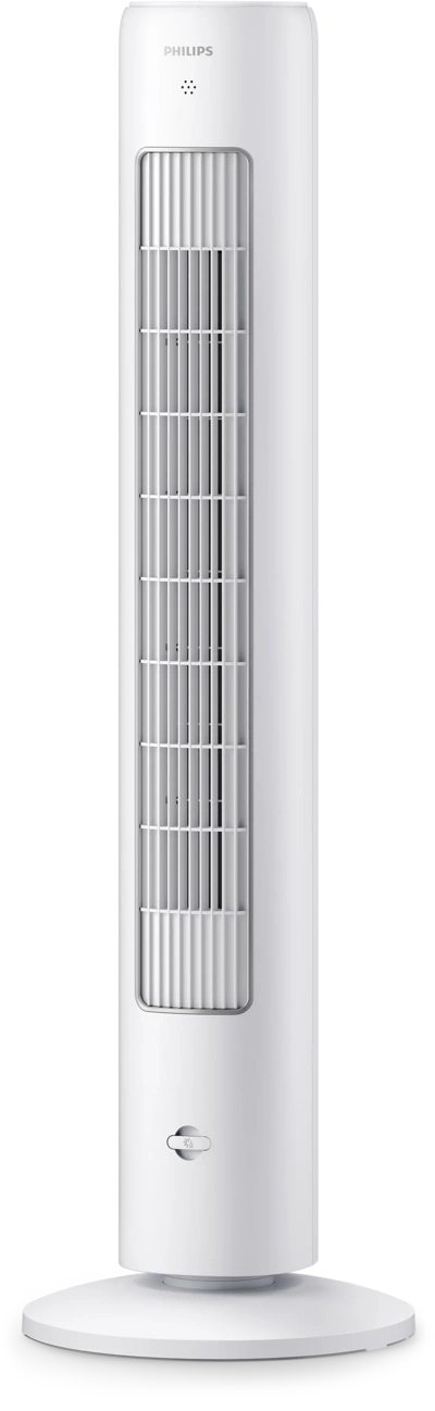 Weißer Philips Turmventilator, modernes Design, für kühle Luft im Raum.