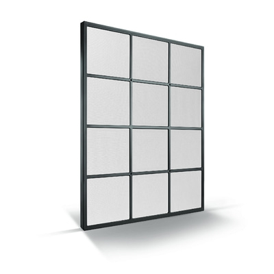 Luftfilter mit quadratischen Gittern, grauer Rahmen, weißer Hintergrund, Schatten