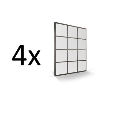 4x Fenster mit schwarzen Rahmen, quadratische Fenster, weißer Hintergrund
